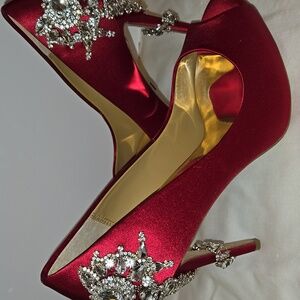Badgley Mischka Red Heels with Crystal Embellishments 6.5M